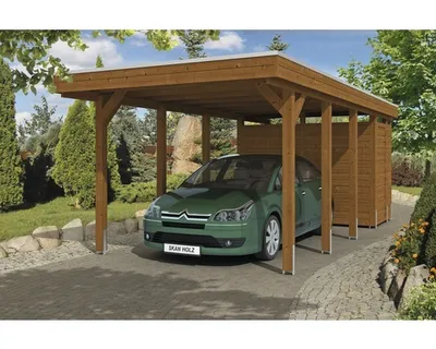 Produktbild von Einzelcarport SKAN HOLZ Friesland inkl. Abstellraum 314x708 cm nußbaum