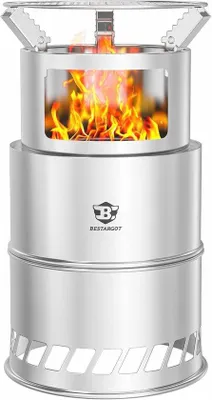 Immagine prodotto di Griglia portatile con vassoio - Braciere da campeggio in acciaio inossidabile - Braciere aperto portatile per barbecue, picnic e giardino - Ø 20 pollici