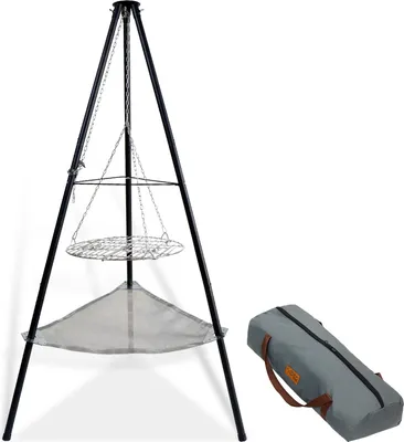 Produktbild von CCLIFE Schwenkgrill mit Grillrost Drehbar Rutschfester Grill multifunktionaler Tragbarer Grill,Color:166 cm hoch, Color:Mit Feuernetz und Backblech