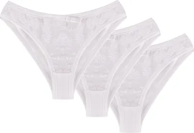 Produktbild von Wolbar Dame Slip 3er Pack Spitze Schleife Bund Unterhose Komfortabel Unterwäsche WB166, weiß, S