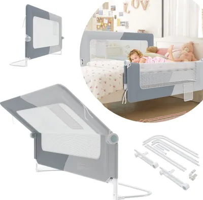 Produktbild von LZQ 180cm Skládací zábrana na postel zábrana na postýlku pro děti Dětská zábrana na postel Skládací, ochrana proti vypadnutí z postýlky, 1 strana (tmavě šedá + světle šedá)