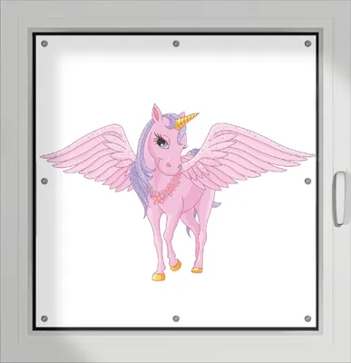 Produktbild von Wallario Lichtschutzbild, Dekorativer Sichtschutz Sonnenschutz 96 x 93 cm mit Motiv: Rosa Einhorn mit großen Flügeln - Verdunklung ohne Bohren