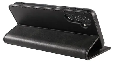 Produktbild von Handyhülle für Samsung Galaxy A25 5G mit 9H Displayglas Kunstleder Flip Cover Hülle Klapphülle Case Kartenfach Farbe: Schwarz