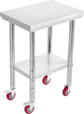 Zdjęcie produktu dla Stół roboczy ze stali nierdzewnej SucceBuy Stół kuchenny (61 x 45 cm) do przygotowywania posiłków na kółkach, stół do przygotowywania posiłków z dolną półką o regulowanej wysokości dla gastronomii, hoteli, warsztatów i obszarów zewnętrznych