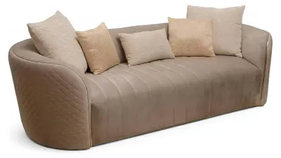 Immagine prodotto di Divano moderno beige, 3 posti, rivestito in tessuto, ideale per il soggiorno, confortevole e dal design elegante