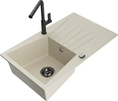 Produktbild von Mexen Cesar 1 Becken-Granitspüle mit Abtropffläche und Mischbatterie Flora, Beige - 6514-69-670401-70-B