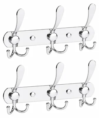 Immagine prodotto di Omgoods - Ganci appendiabiti in acciaio inossidabile per montaggio a parete, argento - Set di 2 con 9 ganci