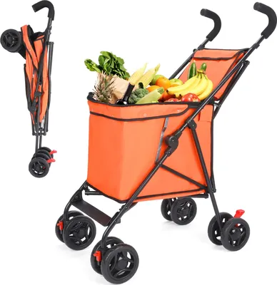 Image de Chariot de marché pliable, matériau léger, grande capacité, orange