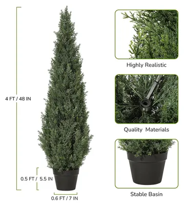 Imagen del producto de Ciprés artificial / Tejo (Tuja) de 120 cm: Planta artificial realista para maceta, ideal para el hogar, la oficina y la terraza, que no requiere cuidados