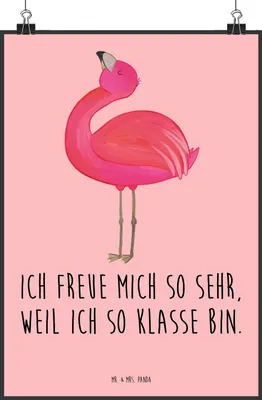 Produktbild von Mr. & Mrs. Panda Bild Flamingo Stolz DIN A2 - Rot Pastell - Geschenk, Freundin, wanddeko, glücklich, drucke, Wandbild, Plakat, Posterdruck, Mama, Rosa