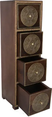 Produktbild von Schmaler Schubfachschrank, Regal mit Metallverzierungen - Modell 12, Braun, Holz,Messing, 70*20*20 cm, Kleine Schränke