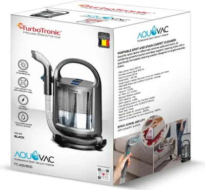Obrázek produktu pro TurboTronic Multi mycí vysavač – AQV600 – 500W čistič skvrn s duální nádrží 1,6 l, mokrý vysavač pro domácí mazlíčky / nouzové použití / čištění skvrn z koberců se sprejovým vysáváním. ČERNÁ
