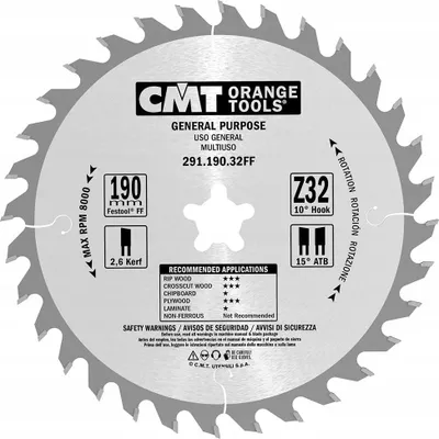 Immagine prodotto di Sega per legno CMT 190x20FFx32Z / taglio universale
