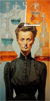 Produktbild von Wallario Design Wanduhr bedruckt, Größe 30 x 60 cm, Motiv: Visionäre Chemikerin