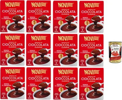 Produktbild von Novi Preparato per cioccolata classica Densa e Cremosa Zubereitung für klassische Schokolade, dichter und cremiger, 30% fettarmer, glutenfreier Kakao 12x125gr+ Italian Gourmet polpa 400g