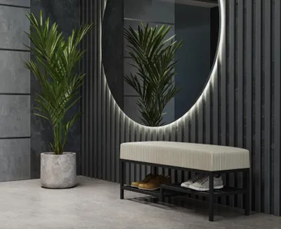 Produktbild von AX LIVING Sitzbank mit Schuhablage Shelie 100 cm – Beige, Schwarz-Metallgestell