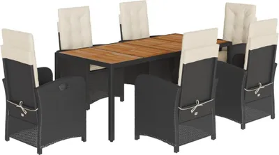 Obrázok produktu pre vidaXL 7-dielny záhradný jedálenský set s vankúšmi Black Poly Rattan