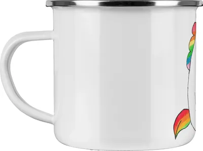 Produktbild von Mr. & Mrs. Panda Teetasse Einhorn Traurig - Weiß - Geschenk, Emaille Becher, Freunde, Blume, Einhörner, blechbecher, Pott, Tasse, Teebecher, Unicorn, Trauer, Liebe