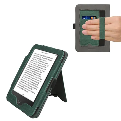 Produktbild von kwmobile Hülle kompatibel mit Tolino Vision 1 / 2 / 3 / 4 HD Hülle - Flip Case mit Handschlaufe - Kunstleder Cover - Dunkelgrün Dunkelgrau