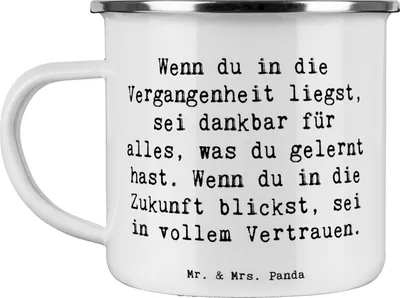 Produktbild von Mr. & Mrs. Panda becher emaille Spruch Freude und Vertrauen - Weiß - Geschenk, Gefühl, Tasse, Motivation, Outdoor, Vergangenheit, emaillebecher, Zitat, Zufriedenheit