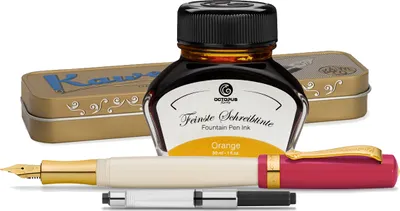 Image de Stylo plume Kaweco Student avec 30 ml d'encre pour stylo plume, un convertisseur et un étui métallique « 30's Blues », orange