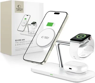 Immagine prodotto di Tech-Protect Qi15W-A45 3In1 Caricatore magnetico Magsafe Wireless Bianco
