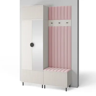 Produktbild von Garderoben-Set Ritmo version 4 – gefräste Kleiderschrank mit Polsterplatten, Schuhschrank, für Flur und Eingangsbereich (cashmere, Trinity 19)