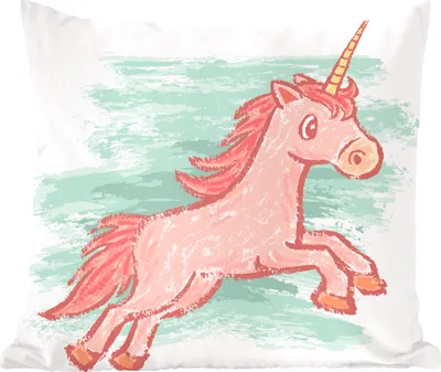 Produktbild von MuchoWow® Zierkissen Sofakissen Wohnzimmer Dekokissen 40x40 cm Einhornzeichnung für Kinder - Foto Kissen - Schlafzimmer Dekoration