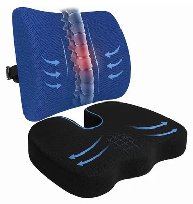 Produktbild von Set aus Lendenkissen und orthopädischem Sitzkissen, 2‑in‑1, Memory‑Schaum, geeignet für Bürostuhl oder Auto