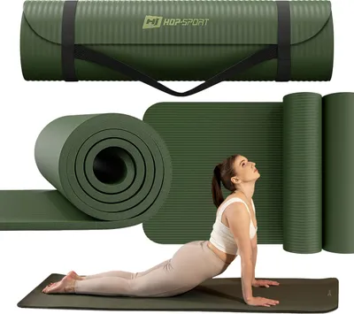 Obrázok produktu pre Hop-Sport gymnastická podložka 190 x 60 cm x 1,5 cm, športová podložka - ľahká na kĺby a protišmyková, fitness podložka z NBR peny + popruh na prenášanie - tmavozelená