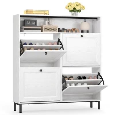 Produktbild von BEALIFE Schuhschrank schmal 100x24x108 cm mit 4 Klappen | platzsparender Flurschrank Schuhregal geschlossen Shoe Cabinet | FS61 Weiß