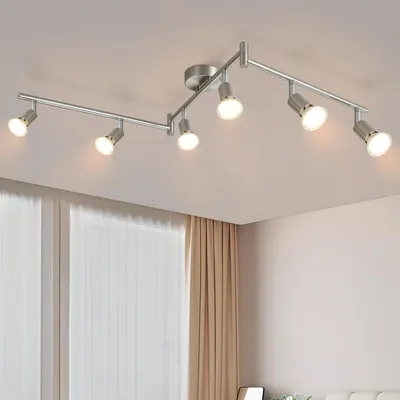 Obrázek produktu pro ZMH LED stropní bodové svítidlo 6 plamenů obývací pokoj - stropní světlo moderní stropní svítidlo GU10 stropní bodové svítidlo otočné 350°otočné bodové svítidlo nerezové stropní svítidlo interiér ložnice bez žárovek