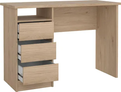 Immagine prodotto di Dmora Scrivania Huaning 48.5x110x76h cm Marrone Rovere, 3 Cassetti Materiale Piano in Legno Nobilitato