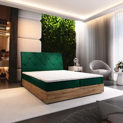Produktbild von Masseno Boxspringbett VELLANO 160x200 cm Komplett-Set mit Bonell Matratze und Topper, Polsterbett mit Bettkästen -Grün, KRONOS 19