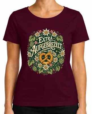 Imagen del producto de Camiseta de , diseño tradicional, para mujer, color burdeos, talla M. Incluye: pretzel, falda tradicional, pantalones de cuero y camiseta