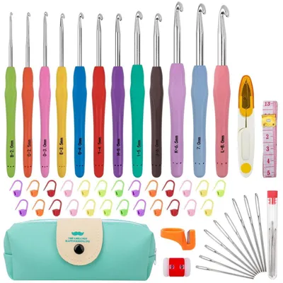 Produktbild von Häkelnadel Set 51 Teile, 12 Größen, Ergonomische Griffe, Zubehör, Häkeltasche