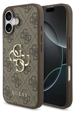 Immagine prodotto di Custodia iPhone 17 in ecopelle Guess marrone Big Logo in metallo color oro