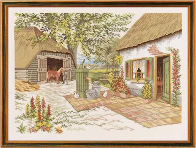 Produktbild von Auslaufmodell Eva Rosenstand Kreuzstich Set "Bauernhof und Pferd", Zählmuster, 69x55cm