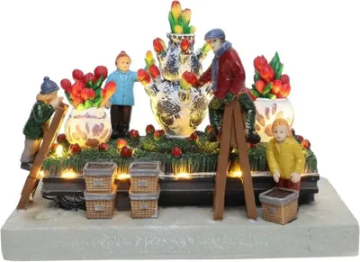 Productafbeelding van Flower Parade with Delft Blue Vases with LED polyresin 18cm Santaville
