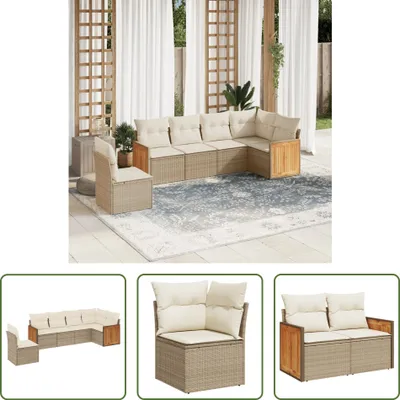 Produktbild von The Living Store 6-tlg. Garten-Sofagarnitur mit Kissen Beige Poly Rattan