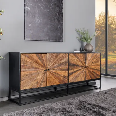 Produktbild von riess-ambiente Massives Sideboard BARRACUDA 180cm braun Mangoholz mit Teakholz-Front schwarz Metall Kommode Schrank Anrichte Wohnzimmerschrank