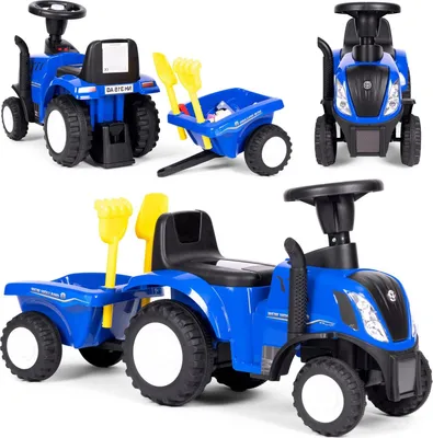 Produktbild von Aufsitztraktor mit Anhänger für Kinder, interaktives Lenkrad, Geräusche, blau