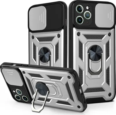Produktbild von iPhone 11 Pro Hülle mit 360° Drehbarer Magnetische Ring Ständer Halter Dia Kameraschutz TPU Bumper Silikon Schutzhülle für iPhone 11 Pro Silber