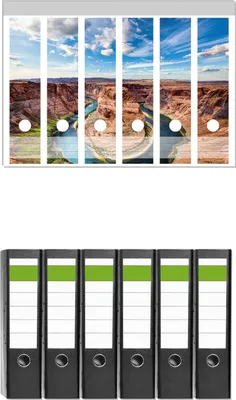 Produktbild von Wallario 6 Stück breite Ordner inkl. Klebeetiketten mit Motive Grand Canyon -  Set mit Rückenschildern / Ordnerrücken Stickern