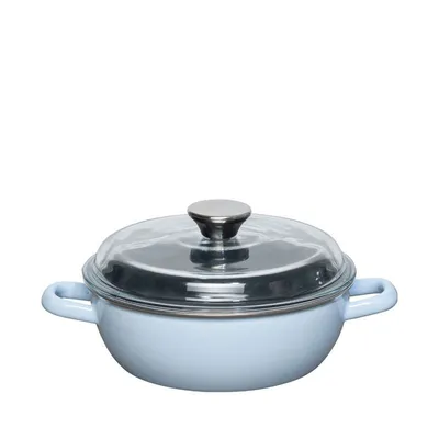Produktbild von Riess Emaille Schmorpfanne mit Glasdeckel Ø 20 cm, hoch hellblau / Sky Blue