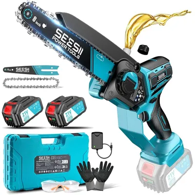Produktbild von Bürstenlose Akku-Kettensäge - Handliche Elektrosäge - 1000 W - 15/20 cm Schwert - 2 Akkus - Holzsäge