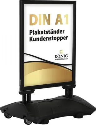 Produktbild von Wind- und Wetterfester A1 Kundenstopper schwarz Plakatständer Outdoor beidseitig Keitum Wind Line Plus schwarz Gehwegaufsteller Werbetafel