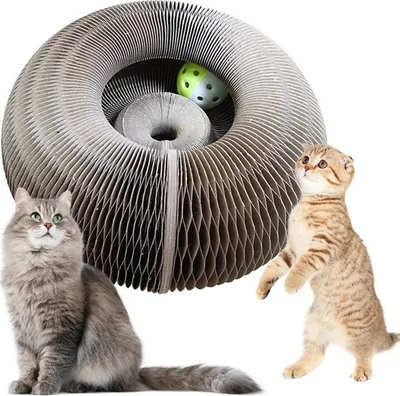Image de Griffoir pliable pour chats avec jouet en forme de cloche Ball, Magic Circular Griffoir en carton ondulé Jouet à gratter interactif pour chats