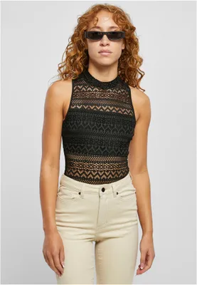 Obrázok produktu pre Dámske body Urban Classics Dámske háčkované rolákové body čierne - S
