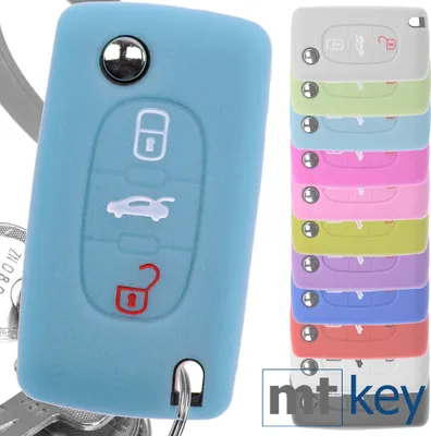 Produktbild von Auto Schlüssel Hülle Silikon Schutz Cover Fluoreszierend Blau kompatibel mit Peugeot 307 308 I 407 Expert RCZ Citroen C4 C5 III 3 Tasten Klappschlüssel